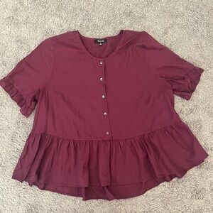 Madewell Burgundy Button-Down Ruffle Top